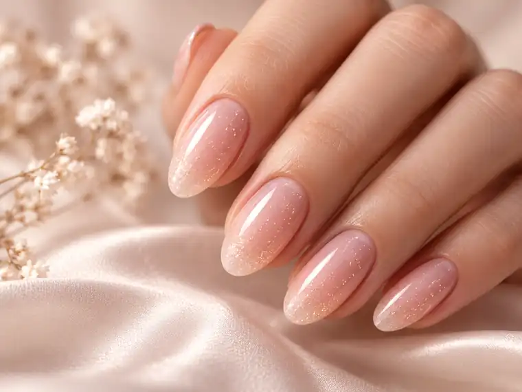 Blush nude shimmer manicure